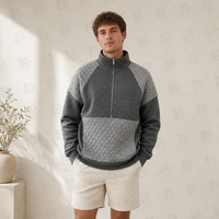 Sweat-shirt à demi-zip color-block avec logo imprimé DTF de bonne qualité, épaules tombantes, chaud et décontracté, sweat-shirt à quart de zip de haute qualité pour hommes