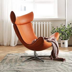 Sillón <span class=keywords><strong>de</strong></span> Cuero Naranja <span class=keywords><strong>de</strong></span> Estilo Italiano Moderno, Función Giratoria, Patas <span class=keywords><strong>de</strong></span> Metal, para Apartamento, Hotel, Sala <span class=keywords><strong>de</strong></span> Estar, Dormitorio, Salón - Product Image 3