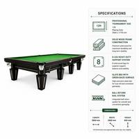 Table de billard professionnelle de luxe pour hôtel, club et salle de tournoi, 12 pieds, bois massif, accents dorés, plateau en ardoise, certifiée ISO