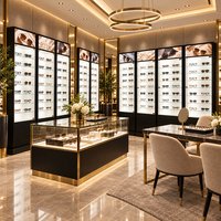Meubles de magasin d'optique, étagères de présentation, design en MDF et verre trempé pour opticiens, vente de lunettes