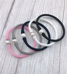 Fatti a mano personalizzati gomma di silicone bracciali di perle d'acqua dolce