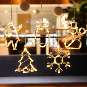 Creative Led Star Deer Snowflakes Santa Claus Snowman Heart Xmas Tree Christmas Window Sucker Light