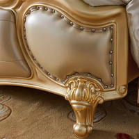 Ensemble de lit King/Queen de style antique européen - Lit en bois massif sculpté classique en chêne, couleur or champagne, mobilier de chambre à coucher haut de gamme