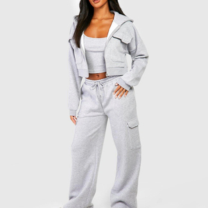 Custom Logo Winter <b>Plus</b> <b>Size</b> Casual Breathable Windproof Solid Polyester/Cotton <b>Women's</b> Oversized Cropped Hooded <b>Tracksuits</b> - Product Image 1