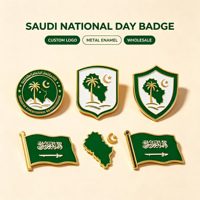 Insignia de Metal Esmaltada Personalizada para el Día Nacional de Arabia Saudita, Logotipo Personalizado, Texto en Árabe, Mapa, Patrón de Palmera, Pin de Recuerdo Promocional Corporativo