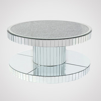 Table Basse de Salon Centrale à Effet Miroir en Verre Trempé, Décor Diamant Évidé
