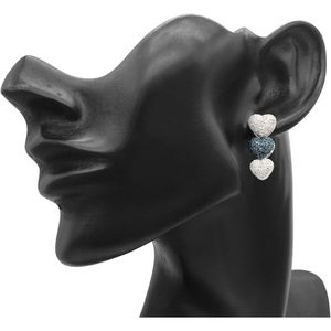 Ornaatis Three Heart Drop <b>Earrings</b> 2.08 Cttw Round Cut White And Blue Diamond 925 Sterling <b>Silver</b> For <b>Women</b> Wedding Jewelry - Product Image 3