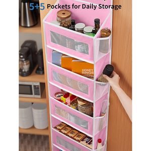 Over The Door Organizer Storage 5 <b>Shelf</b> Hanging Pink Fabric Multifunctional For Nursery Bathroom Neatening - Product Image 5