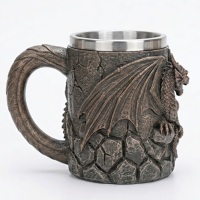 Mug isotherme double paroi en acier inoxydable avec revêtement en résine 3D gaufrée motif dragon, écologique, style gothique, pour bière ou café, vente en gros sur mesure
