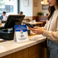Support de table en acrylique personnalisé de 12 cm pour carte de commentaires Google, compatible NFC213 13,56 MHz, carte NFC suédoise pour taper pour commenter