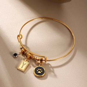 สร้อยข้อมือสแตนเลสสตีลปรับได้ ดีไซน์รูปอุ้งเท้าสีดำ สำหรับผู้หญิง สามารถปรับแต่งได้ - Product Image 2