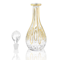 Bouteille de vin en verre de cristal, carafe pour whisky, bouteille de vin avec couvercle, peinture or, N13