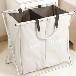 Durable Bag Large Capacity Printed 2 Twin Compartments <strong>Divided</strong> Collapsible <strong>Laundry</strong> Hamper <strong>Basket</strong> - Product Image 2