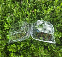 Boîte d'emballage transparente jetable en PET de 5x5 pouces pour sandwichs et gâteaux, type coquille à charnière