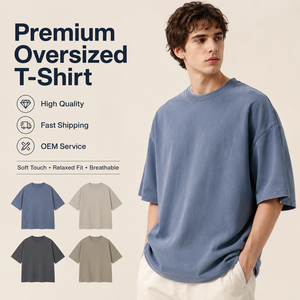 เสื้อยืดผู้ชายทรงโอเวอร์ไซส์ หนัก 310 กรัม ผ้าฝ้าย 100% รับผลิตตามแบบ OEM พิมพ์ลายได้ พรีเมียม ขายส่งจำนวนมาก แบบไหล่ตก ผ่านการซักแล้ว - Product Image 1