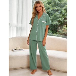 Conjunto de Pijama para Mujer con Botones, Manga Corta y Pantalones Largos, Ropa de Dormir Suave con Bolsillos - Product Image 3