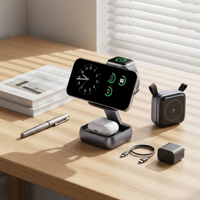 High quality portable folding deign 3 in 1 magnetic Wireless Charger 15W Fast Charging for iphone smart Watch Earphone