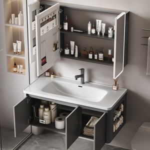 Modern Arc Honeycomb Aluminum Water Resistant <b>Wall</b>-Mounted Hotel Bathroom Cabinet Combo Side Storage Washstand Integrated Basin - Product Image 2