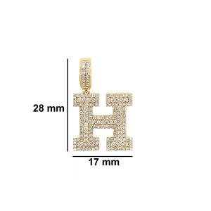 Collier à breloques de luxe en or blanc 14 carats avec initiale en diamant H Pendentif à initiale universitaire H plaqué rhodium - Product Image 4