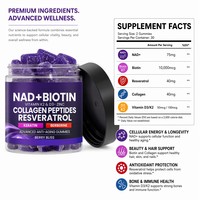 Gummies véganes NAD+ Biotine 10000mcg testées en laboratoire, certifiées GMP, avec Kératine, Collagène, Peptides, Resvératrol, K2, D3, Zinc, Berry Bliss pour la Peau