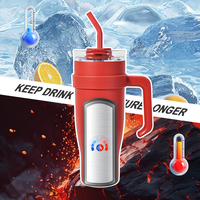 Gobelet isotherme en acier inoxydable de 40 oz avec poignée en PP |   Couvre-boisson écologique 2-en-1 pour boire avec une paille ou une bouche |   Thermique 12-24h |