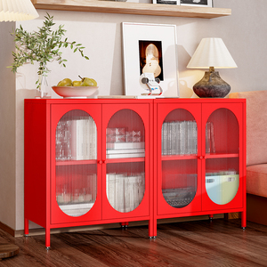 Nouveau style <span class=keywords><strong>de</strong></span> <span class=keywords><strong>buffet</strong></span> en métal rouge avec porte en verre, armoire en acier, meubles <span class=keywords><strong>de</strong></span> salle à manger pour <span class=keywords><strong>salon</strong></span> et cuisine - Product Image 1