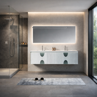 Meuble-lavabo mural moderne personnalisé pour salle de bain avec tiroirs, vasque et miroir LED, design architectural
