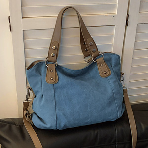 Simple <b>Canvas</b> Multiple Pockets Vintage Minimalist <b>Large</b> Capacity Fashionable Tote <b>Bag</b> for Students and Office Workers Commuting - Product Image 1