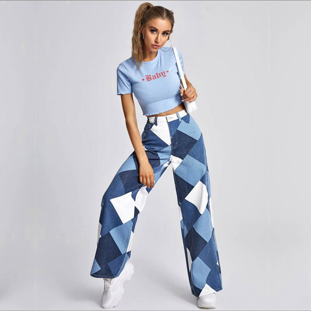 New Arrival Plaid Casual Straight Pants Women High Waist Jeans Harajuku  Aesthetic Trousers Checkered Streetwear Wholesale OME - Main Image