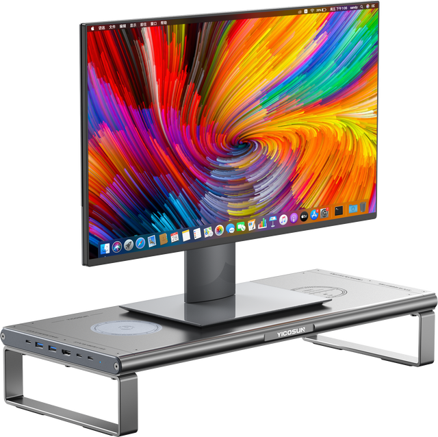 Commercial Grade Aluminum Monitor Stand High-Quality Desk Riser for Office & Business with Hub and Wireless Charge