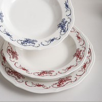 Service de table de luxe en grès, assiette creuse en céramique avec bordure dentelée, assiette à dîner en porcelaine avec décoration sous glaçure, idéal pour les banquets de mariage