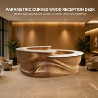 Comptoir de réception incurvé paramétrique moderne en bois massif sur mesure pour hall d'hôtel ou bureau