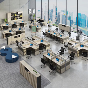 Office Partitions 4 Person Desk Combination Aluminum <b>Frame</b> Modular Workstation Booths Commercial Use - Product Image 4