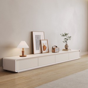 Modern Minimalist Tv Cabinet And <b>Coffee</b> <b>Table</b> Set White Solid Wood Storage Living Room Furniture With Drawers - Product Image 2