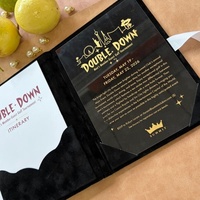 Livre d'invitation d'anniversaire de luxe en velours avec couverture acrylique, pliage en trois, estampage à chaud doré personnalisé, format A5, style vintage, pour programme et menu