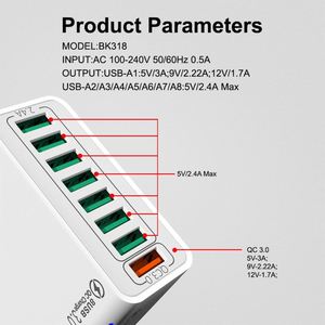แท่นชาร์จเร็ว 65W 8 พอร์ต รองรับ QC5.0 และ QC3.0 สำหรับโทรศัพท์และแท็บเล็ต - Product Image 5