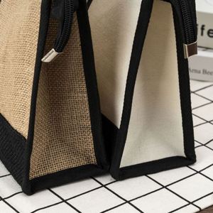 Jute Burlap <b>Large</b> Capacity Zipper Cosmetic-<b>Bags</b> <b>Beach</b> Pouches Purse Storage for Travel Solid Color Handbag Gift - Product Image 3