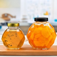 Pot à miel en verre transparent de 220ml 380ml avec couvercle en bois et couvercle en liège pour la cuisine à domicile