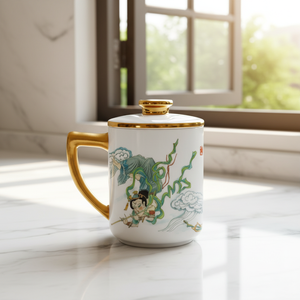 Bone China Antique Lid Promotional Cup with Safe and Large Capacity