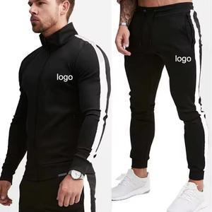 Ensemble de survêtement en coton et polyester, streetwear, imprimé en relief, gym, personnalisé, fermeture éclair, sport, décontracté, survêtement pour homme - Product Image 3