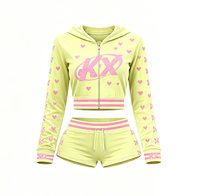 Ensemble de survêtement en velours personnalisé pour femme, sweat à capuche zippé et short, vêtements décontractés de haute qualité