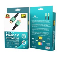 Câble 2.1 8K 60Hz 4K 120Hz 3D HDR 48 Gbps HiFi HDCP pour projecteur, lecteur DVD, voitures, ordinateurs, gaine en PVC vert, 1,5 m