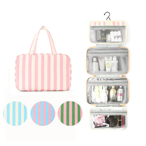 Bolsa de Aseo Multifuncional de Alta Calidad con Diseño de Rayas Cabana, Bolsa de Cosméticos con Separación para Artículos Secos y Húmedos, Bolsa de Baño a Rayas - Product Image 3