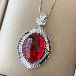 Wholesale Fashion Jewelry Eco-friendly Copper 15*20-13*18mm Red Cubic Zirconia Necklace and <b>Earrings</b> Ethnic Jewelry <b>Sets</b> - Product Image 6
