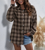 Chemise à carreaux en coton pour femmes avec logo brodé personnalisé, manches longues, boutons sur le devant, imprimé à carreaux, surchemise