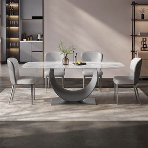 ZZ104, moderno, duradero, resistente al agua, de acero inoxidable, juego de sillas de <span class=keywords><strong>mesa</strong></span> de comedor de 4 plazas, parte superior de piedra de <span class=keywords><strong>cristal</strong></span> para Hotel, apartamento pequeño - Product Image 2