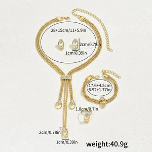 Korean Style Gold Plated Alloy Link Chain <b>Necklace</b> Earrings Versatile Finger <b>Ring</b> Set Trendy Fresh Crystal Niche Design - Product Image 4