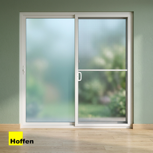 Porte coulissante Hoffen Pro à double vitrage en verre trempé 200x205, avec moustiquaire en fibre de verre blanche, insonorisée et étanche, pour cave à vin et jardin - Product Image 3