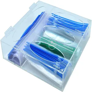 Large capacity clear custom plastic acrylic ziplock bag storage organizer dispenser holder for kitchen drawer