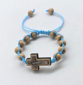 LC202512104 도매 목재 합금 예수 십자가 팔찌 구슬 짠 끈 여성 남성 기독교 종교 묵주 팔찌 - Product Image 6